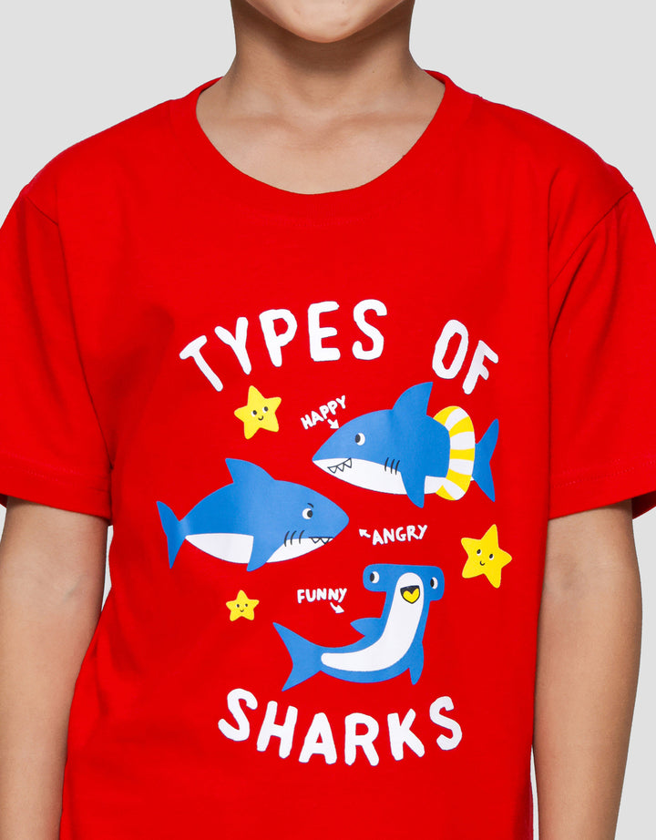 Little M Type Of Shark Print Kaos Lengan Pendek Anak Laki-laki
