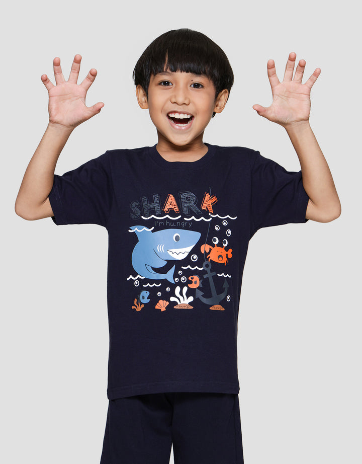 Little M Shark Hungry Print Kaos Lengan Pendek Anak Laki-laki