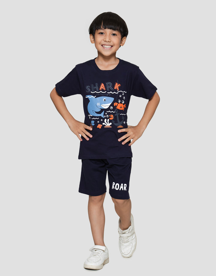 Little M Shark Hungry Print Kaos Lengan Pendek Anak Laki-laki