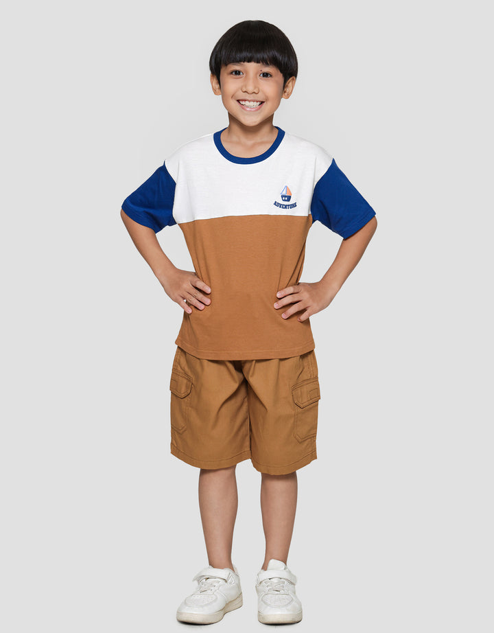 Little M Cut Sewn Adventure Print Kaos Lengan Pendek Anak Laki-laki