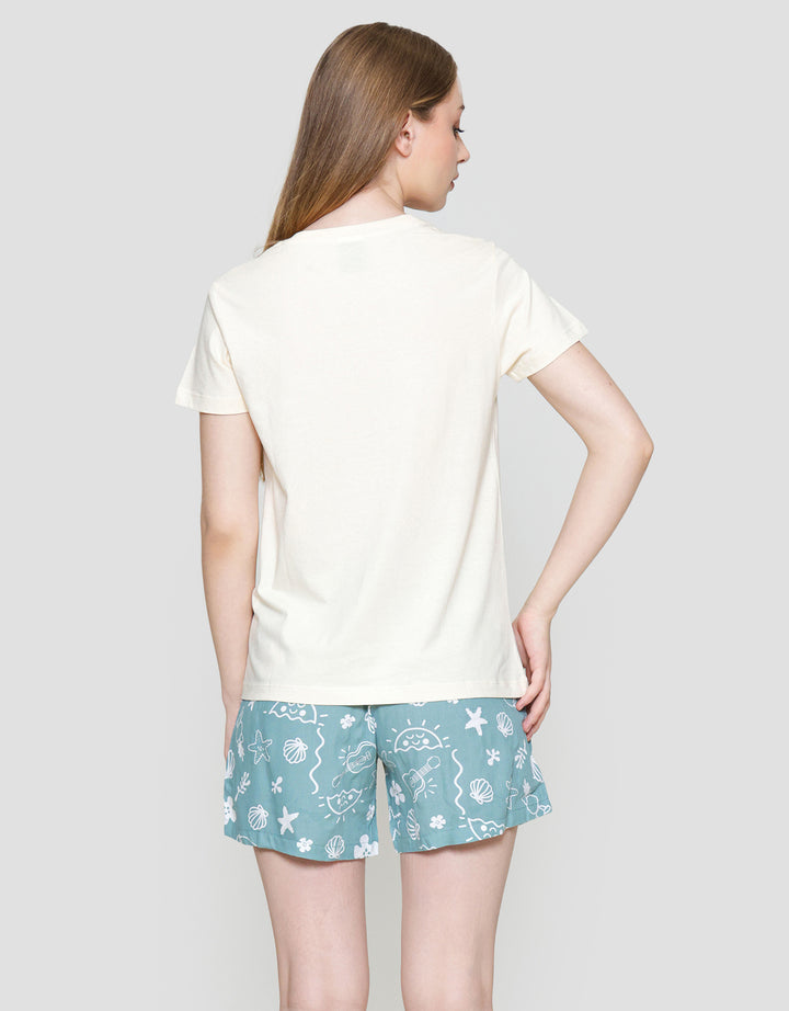 Disney Green Stitch Top Knit Bottom Rayon Piyama Set Wanita