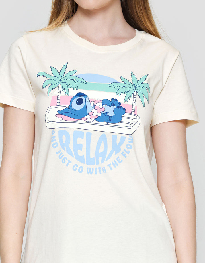 Disney Green Stitch Top Knit Bottom Rayon Piyama Set Wanita