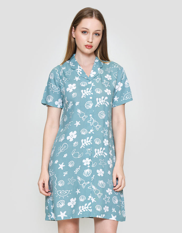 Disney Green Stitch Midi Dress Wanita