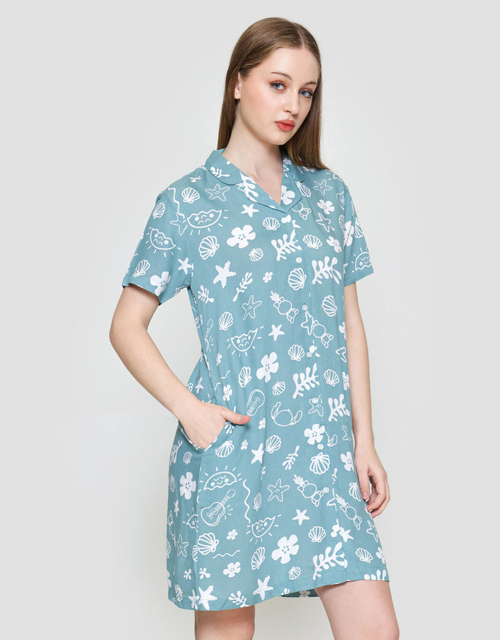 Disney Green Stitch Midi Dress Wanita