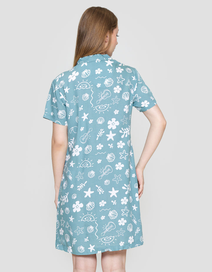 Disney Green Stitch Midi Dress Wanita