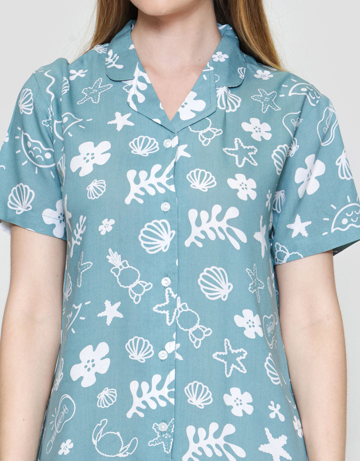 Disney Green Stitch Midi Dress Wanita