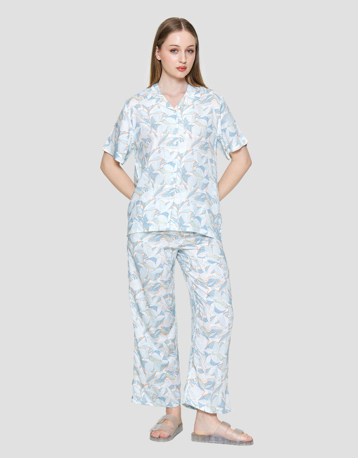 St. Yves Ss Pyjama Pants Blue Leaf