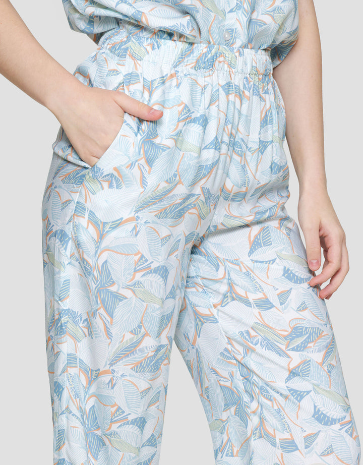 St. Yves Ss Pyjama Pants Blue Leaf