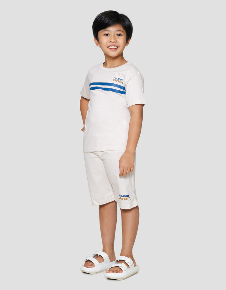 Little M Ocean Captain Stripe Print Pakaian Set Anak Laki-laki