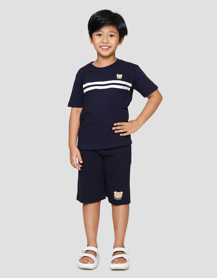 Little M Bear Awesome Stripe Print Pakaian Set Anak Laki-laki