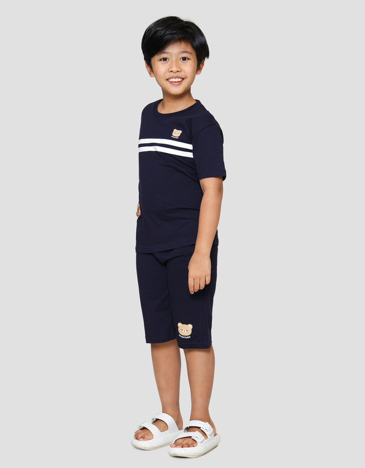 Little M Bear Awesome Stripe Print Pakaian Set Anak Laki-laki