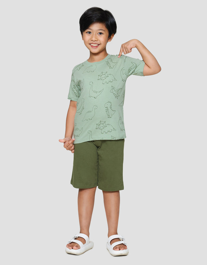 Little M Dino Outline Print Pakaian Set Anak Laki-laki