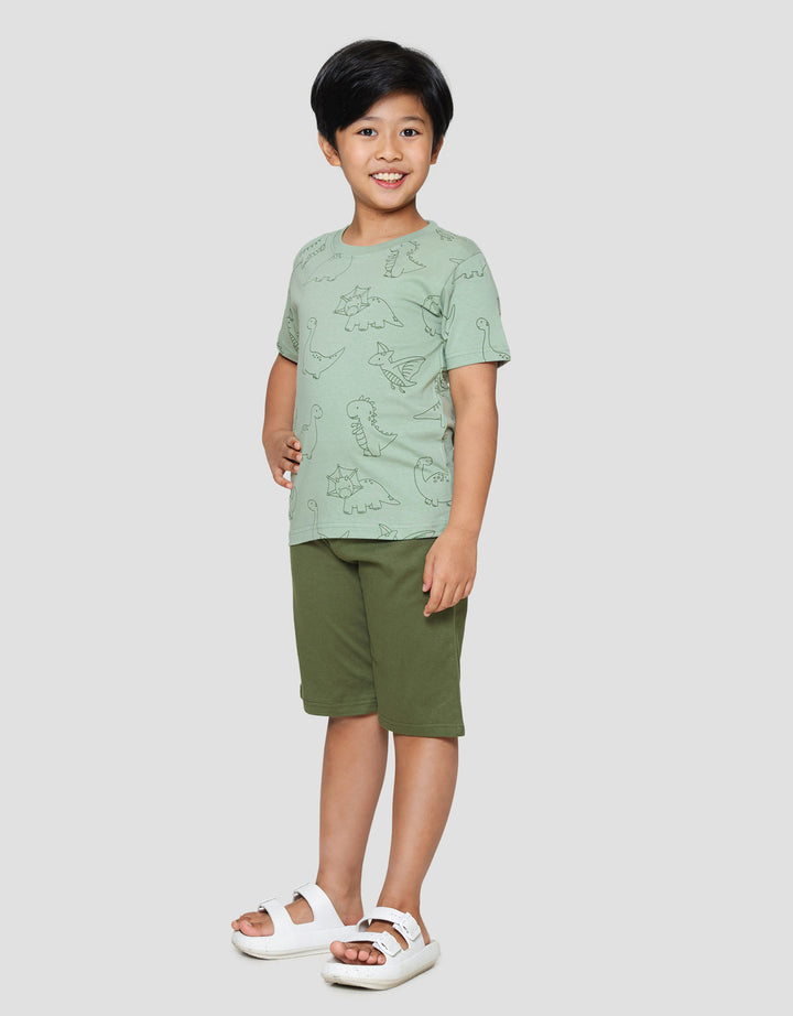 Little M Dino Outline Print Pakaian Set Anak Laki-laki