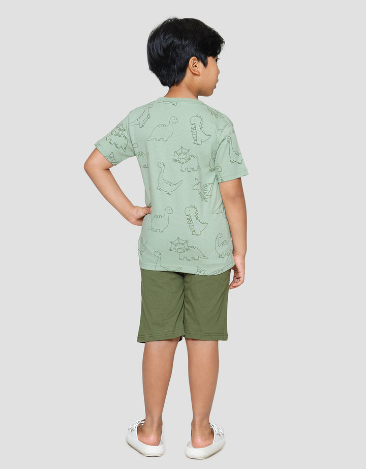 Little M Dino Outline Print Pakaian Set Anak Laki-laki