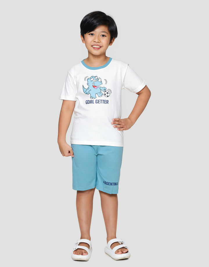 Little M Dino Soccer Argentina Print Pakaian Set Anak Laki-laki