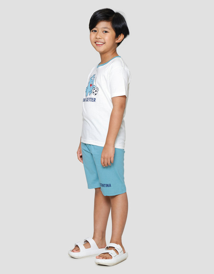 Little M Dino Soccer Argentina Print Pakaian Set Anak Laki-laki