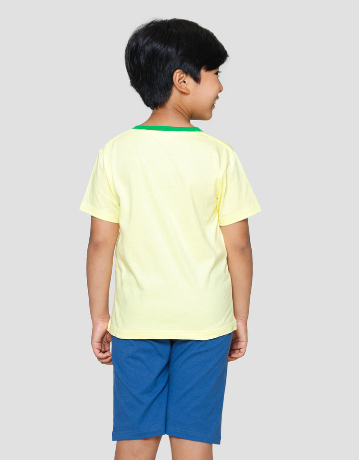 Little M Dino Soccer Brazil Print Pakaian Set Anak Laki-laki