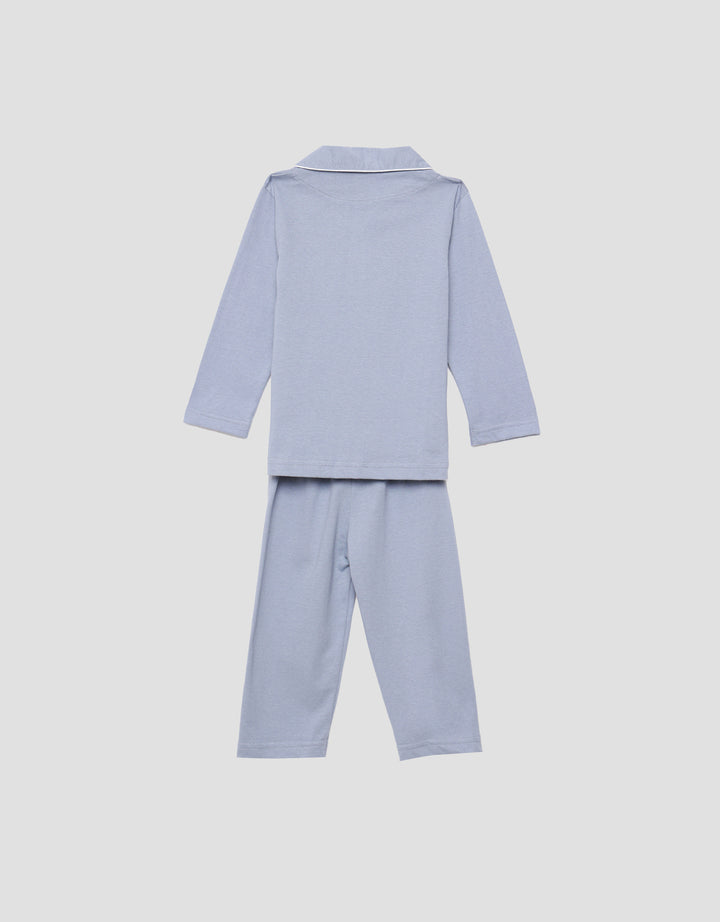 Little M Kerah Polos Logo Whale Setelan Piyama Anak Laki-laki