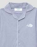 Little M Kerah Polos Logo Whale Setelan Piyama Anak Laki-laki