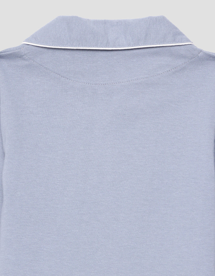 Little M Kerah Polos Logo Whale Setelan Piyama Anak Laki-laki