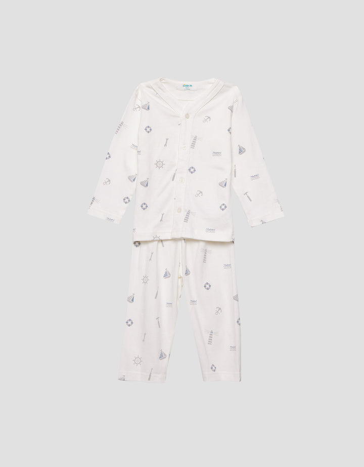 Little M V-Neck Fullprint Ship Setelan Piyama Anak Laki-laki