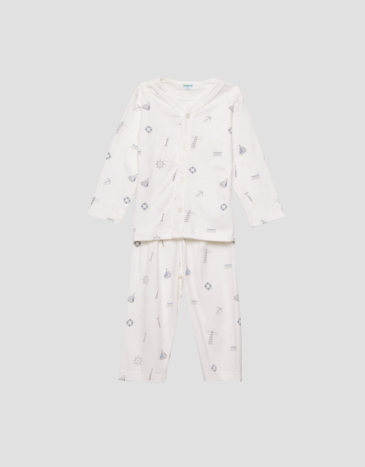 Little M V-Neck Fullprint Ship Setelan Piyama Anak Laki-laki