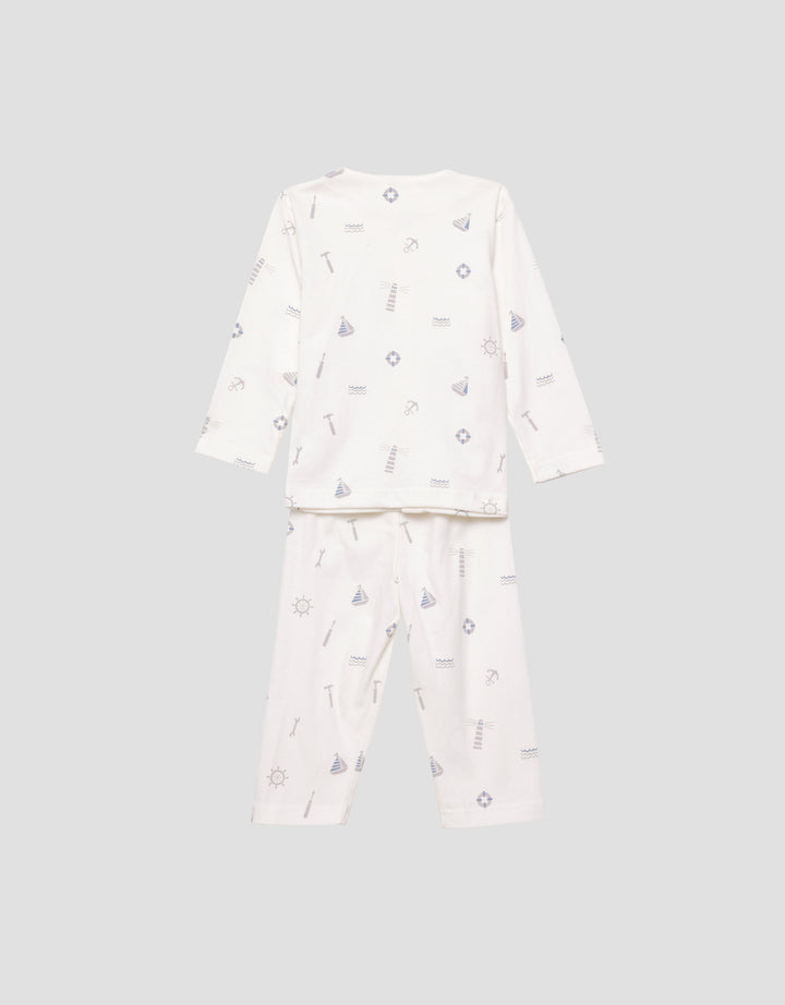 Little M V-Neck Fullprint Ship Setelan Piyama Anak Laki-laki