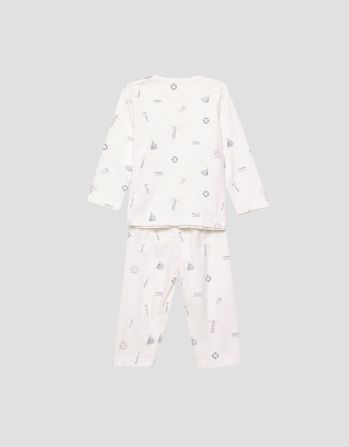 Little M V-Neck Fullprint Ship Setelan Piyama Anak Laki-laki