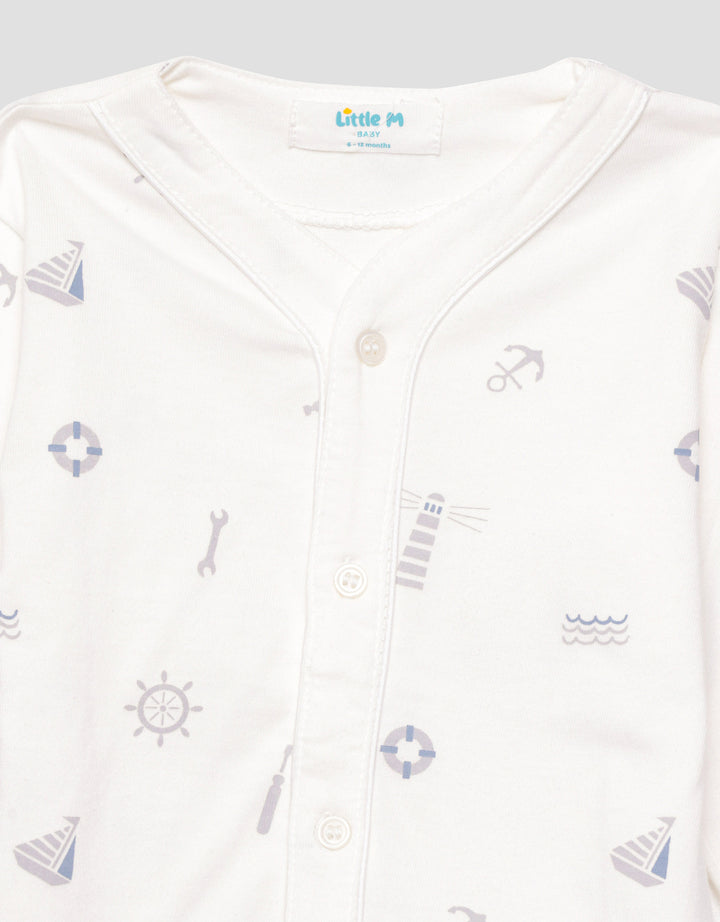 Little M V-Neck Fullprint Ship Setelan Piyama Anak Laki-laki