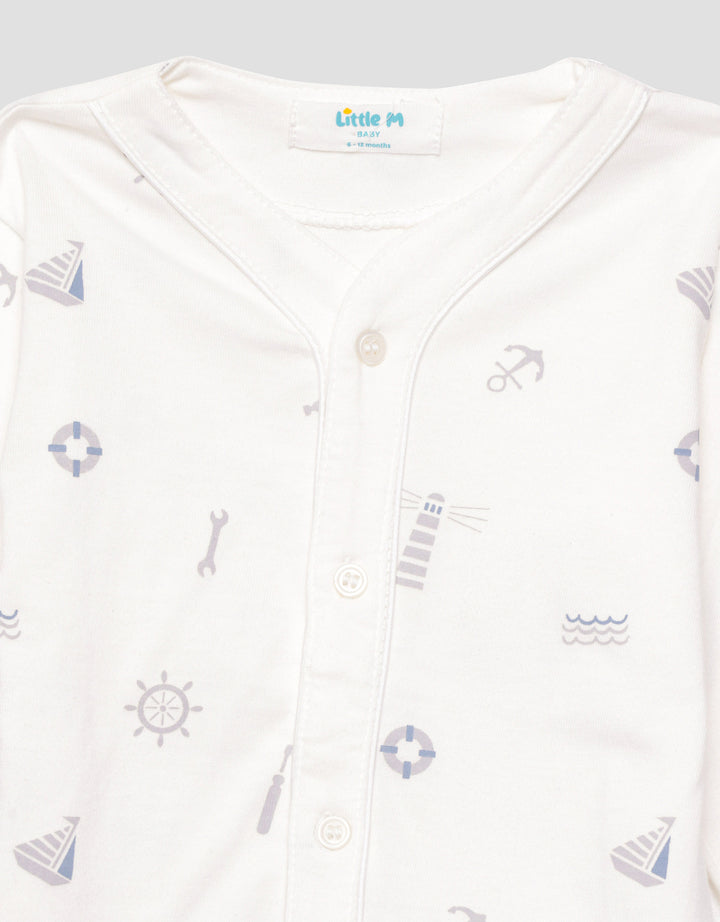 Little M V-Neck Fullprint Ship Setelan Piyama Anak Laki-laki