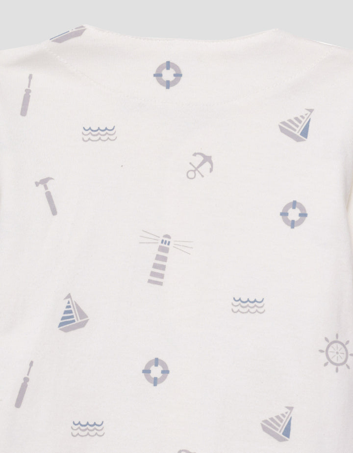 Little M V-Neck Fullprint Ship Setelan Piyama Anak Laki-laki