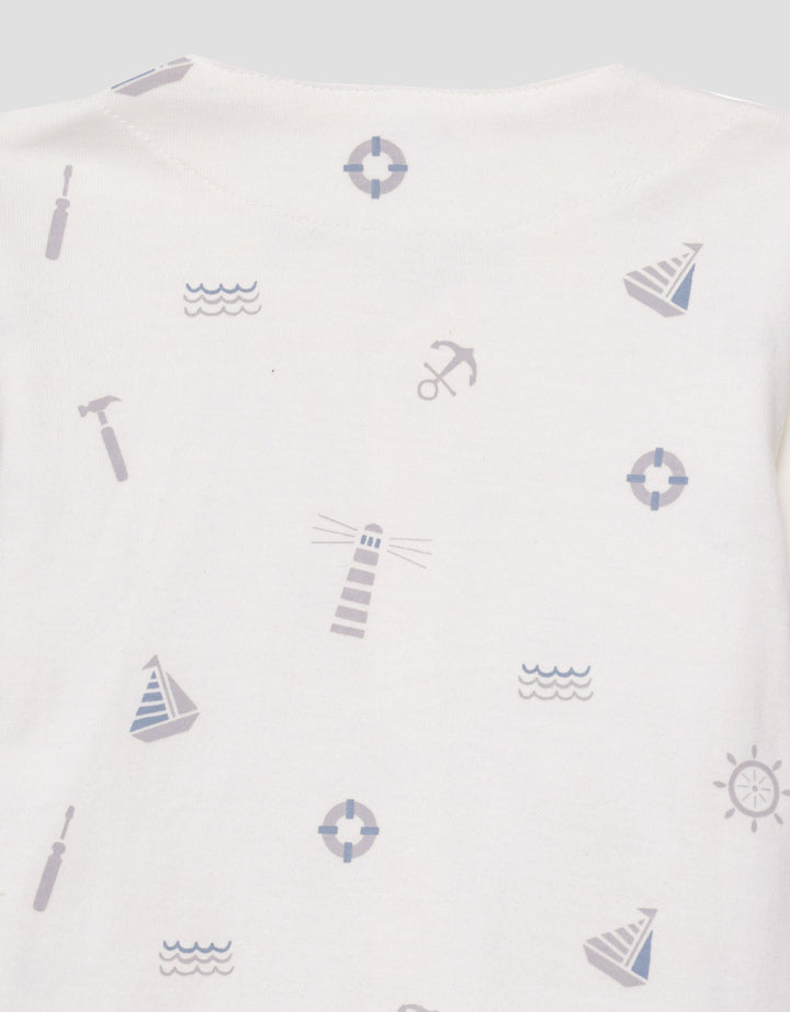 Little M V-Neck Fullprint Ship Setelan Piyama Anak Laki-laki