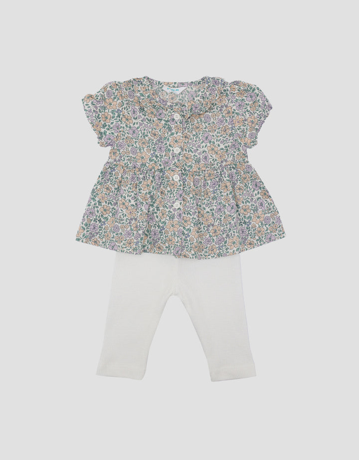 Little M Rib Floral Pakaian Setelan Anak Bayi Perempuan