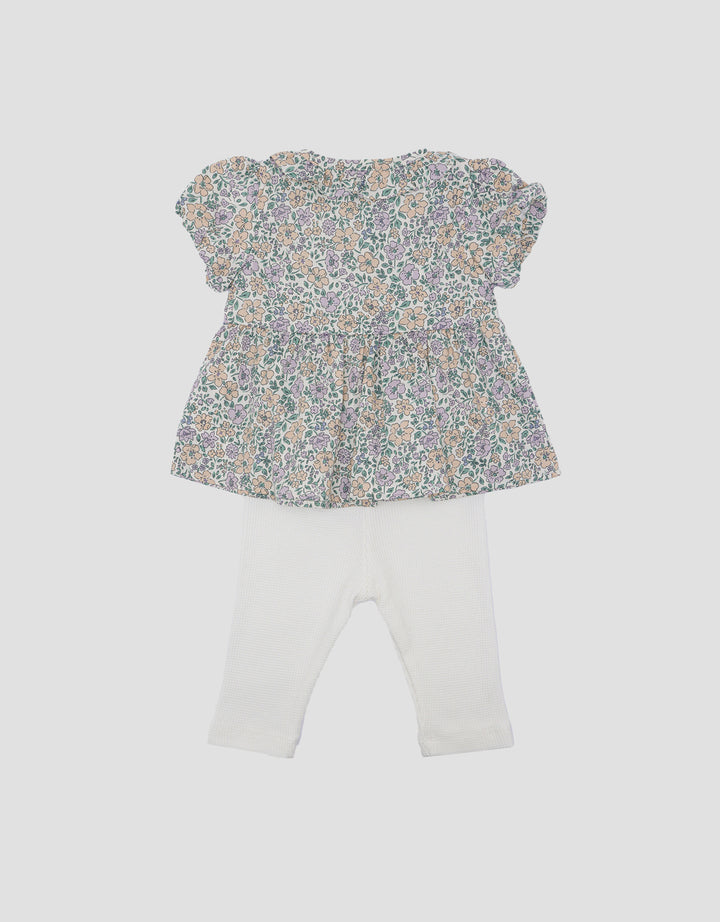 Little M Rib Floral Pakaian Setelan Anak Bayi Perempuan