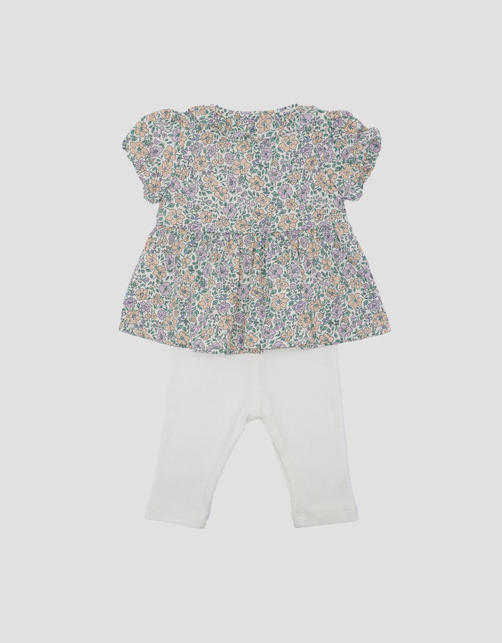 Little M Rib Floral Pakaian Setelan Anak Bayi Perempuan