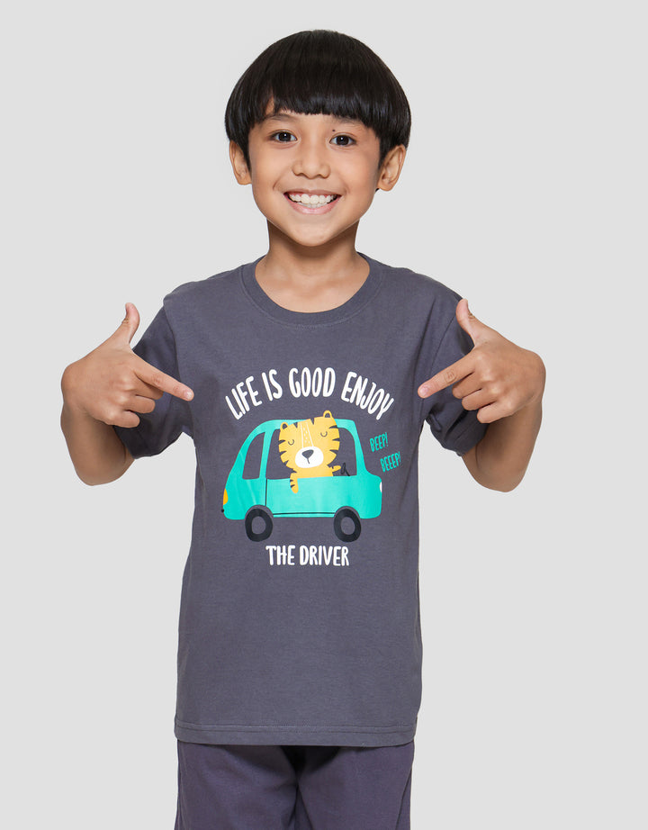 Little M Life Is Good Enjoy Print Kaos Lengan Pendek Anak Laki-laki