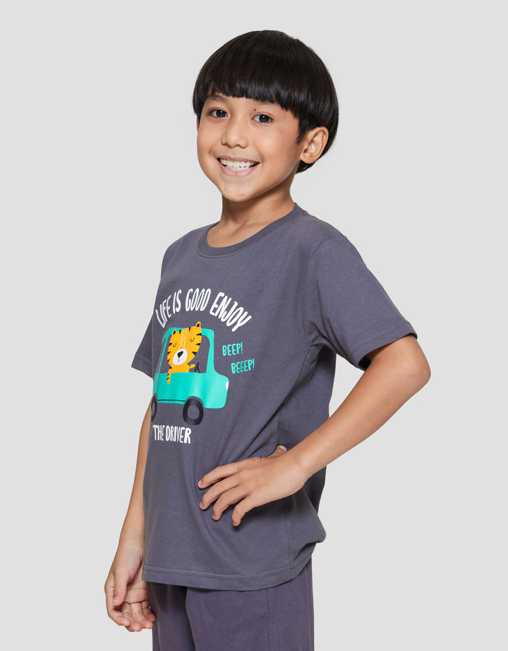 Little M Life Is Good Enjoy Print Kaos Lengan Pendek Anak Laki-laki