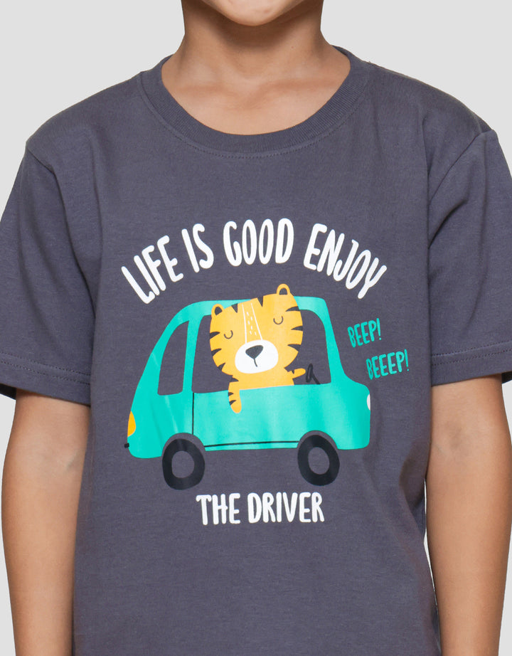 Little M Life Is Good Enjoy Print Kaos Lengan Pendek Anak Laki-laki
