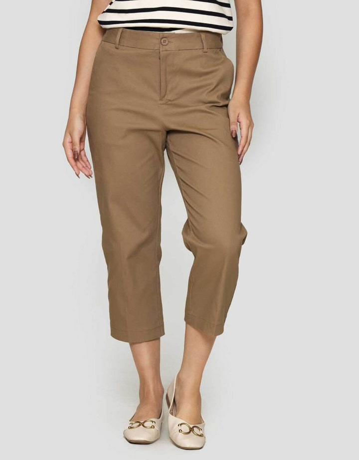 Connexion Crop Cotton Stretch Elastic Waist Celana Panjang Wanita