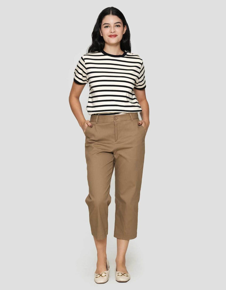 Connexion Crop Cotton Stretch Elastic Waist Celana Panjang Wanita