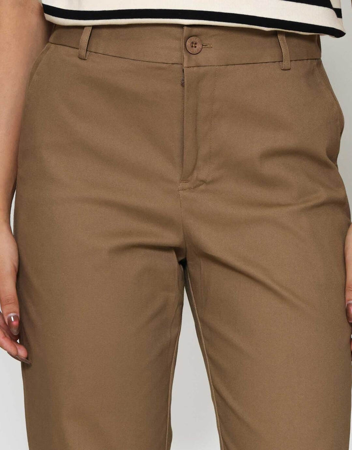 Connexion Crop Cotton Stretch Elastic Waist Celana Panjang Wanita