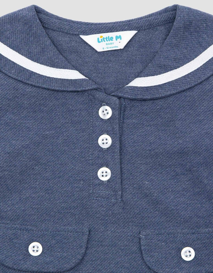 Little M Textured Knit Salur Sailor Midi Dress Anak Perempuan