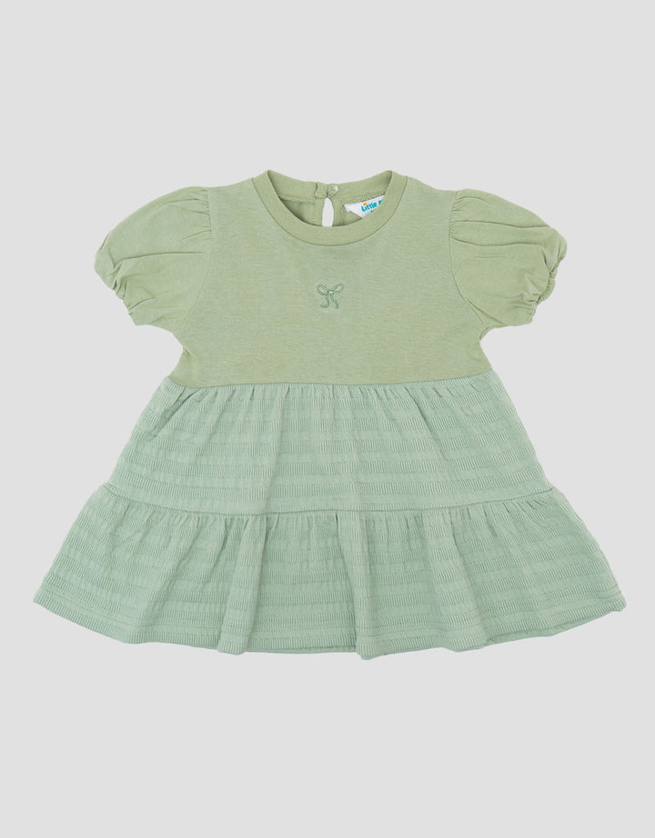 Little M Textured Salur Bawah Embro Dress Bayi