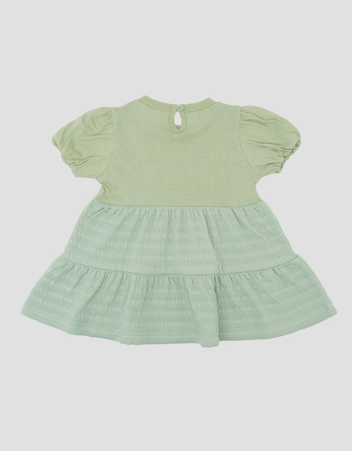 Little M Textured Salur Bawah Embro Dress Bayi