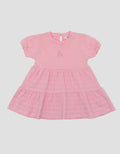 Little M Textured Salur Bawah Embro Dress Bayi