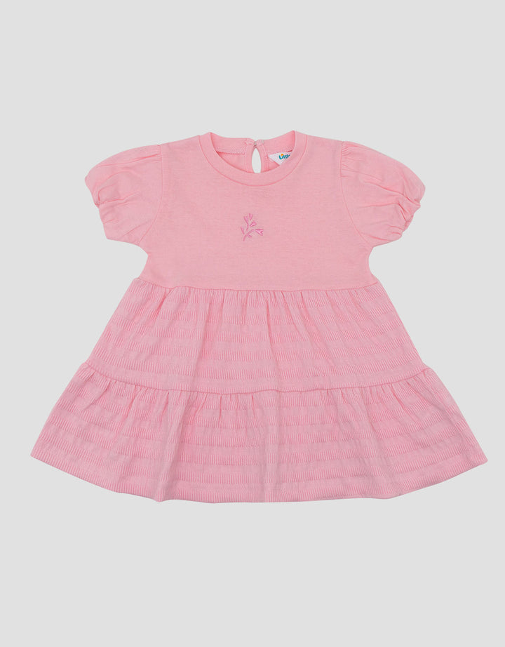 Little M Textured Salur Bawah Embro Dress Bayi