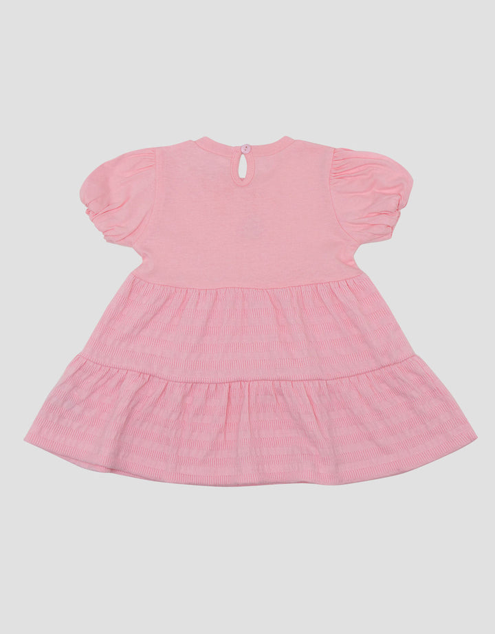 Little M Textured Salur Bawah Embro Dress Bayi