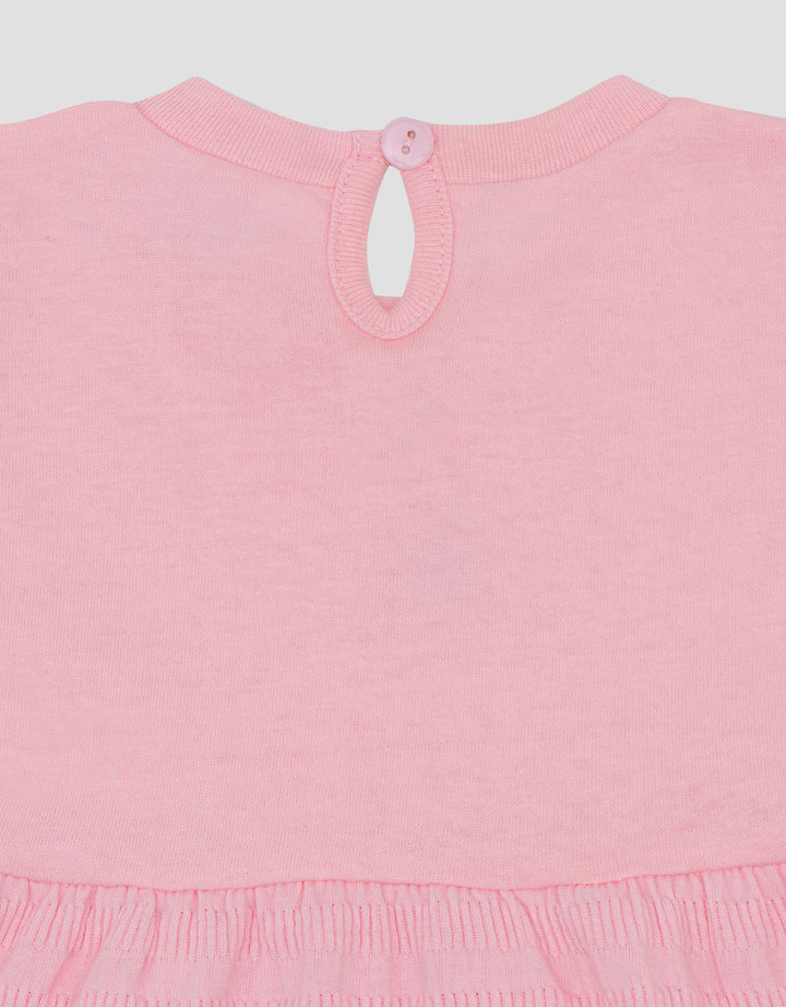 Little M Textured Salur Bawah Embro Dress Bayi