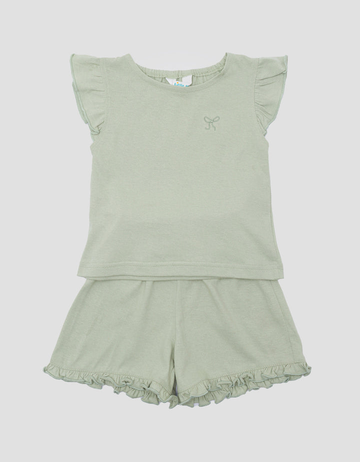 Little M Print Ruffles Embro Pita Pakaian Setelan Anak Perempuan