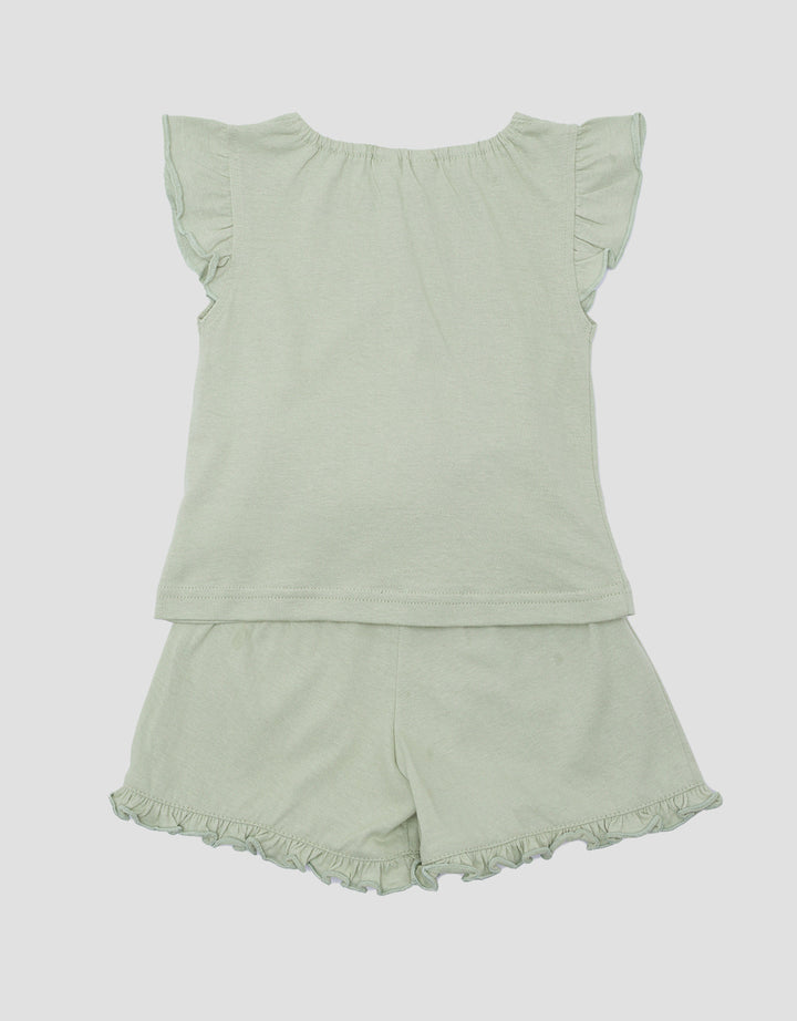 Little M Print Ruffles Embro Pita Pakaian Setelan Anak Perempuan